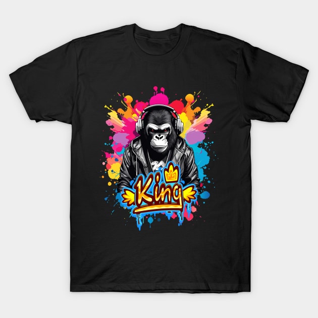 Gorilla King Street Art Style T-Shirt by BaliChili